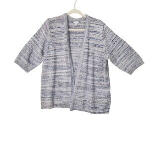 J. Jill Pure Jill Blue Space Dye Cotton Open Front Cardigan Sweater Womens Large